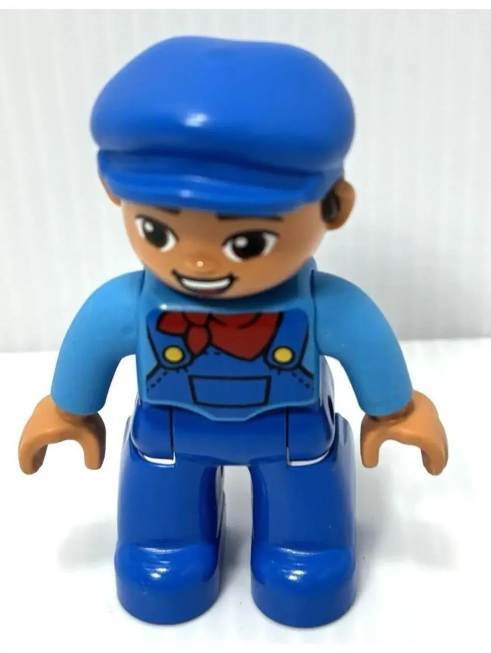 LEGO Duplo Figure Blue Train Driver Engineer Mechanic Blue Hat Overalls GUC